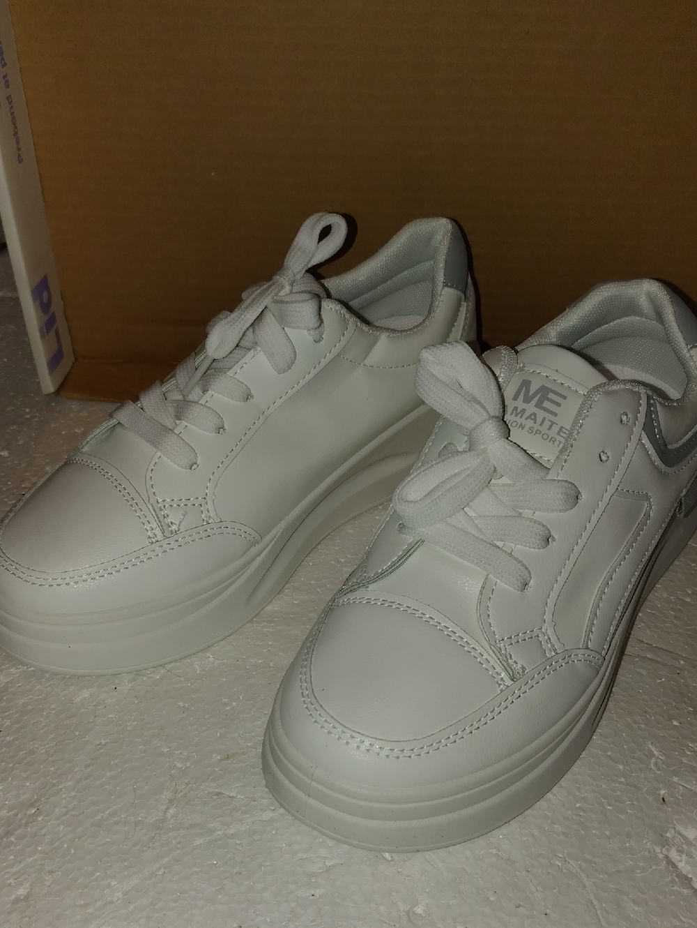 White Lace-Up Platform Sneakers Size 38